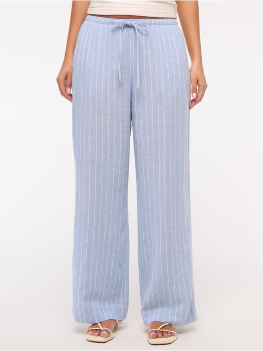 Abercrombie Light Blue Pinstripe Wide-Leg Linen-blend Pants